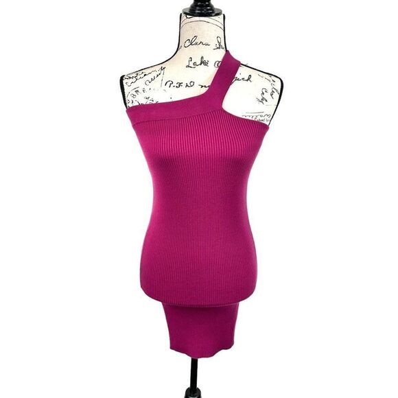 Michael Costello X Revolve Magenta One Shoulder Ribbed Body-con Mini Dress, XS - Picture 1 of 11